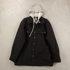 Dickies Canvas Jacket Mens Large Black Hooded Full Zip Snap Up Workwear 42 44