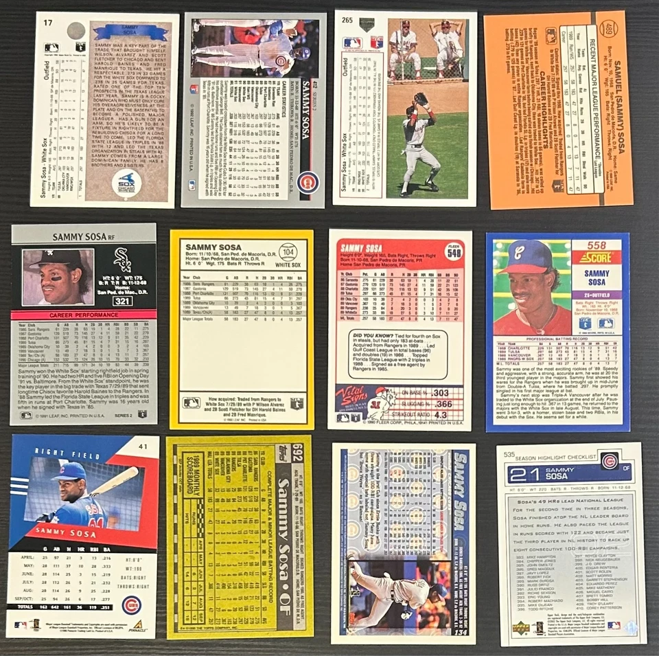 Sammy Sosa 12 张卡 批量 – RC、复古、插入、Pinnacle、Upper Deck、Topps — 第 3/4 张图片