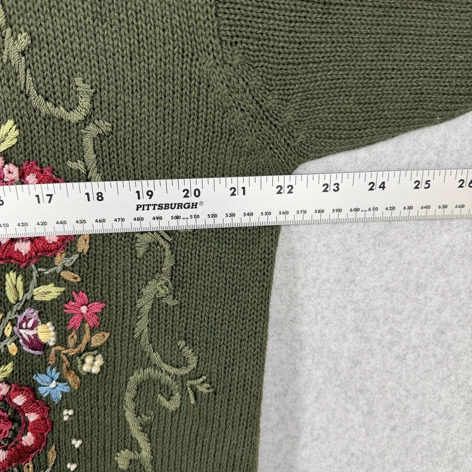 bydesign Women's Sweater Cardigan 2X Olive Green Embroidered Beaded Grandmacore - Image 4 of 4