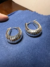 Milor Italy 950 Sterling Silver Puffy Tear Drop Hoop Earrings 10g