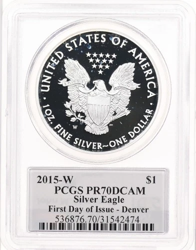 2015-W $1 American Silver Eagle PCGS PR70 DCAM Mercanti First Day Issue Denver
