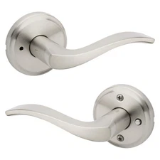Kwikset Sedona Satin Nickel Reversible Round Wave Bed/Bath Door Handle