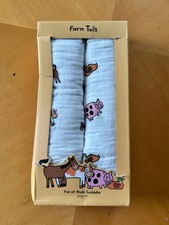 Jellycat - Muslin Baby Swaddle Blankets Farm Animals, Set of 2 