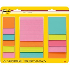 Super Sticky Notes, Assorted Sizes, 15 Pads, 2X Th