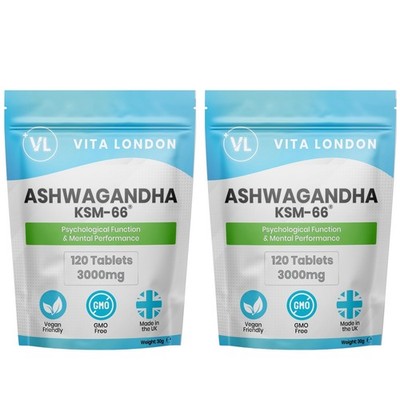 Bio KSM-66 Ashwagandha Wurzel 3000mg 240 Tabletten Kapseln Angst Stress Schlaf