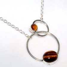 Graziosa collana ovale occhio di tigre placcato argento 925 17" regalo economico GW