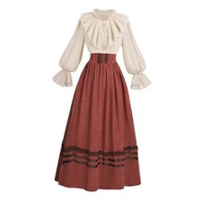 Victorian Dress Women Edwardian 1800s Costume - 2-Piece Set, Small Brick Red