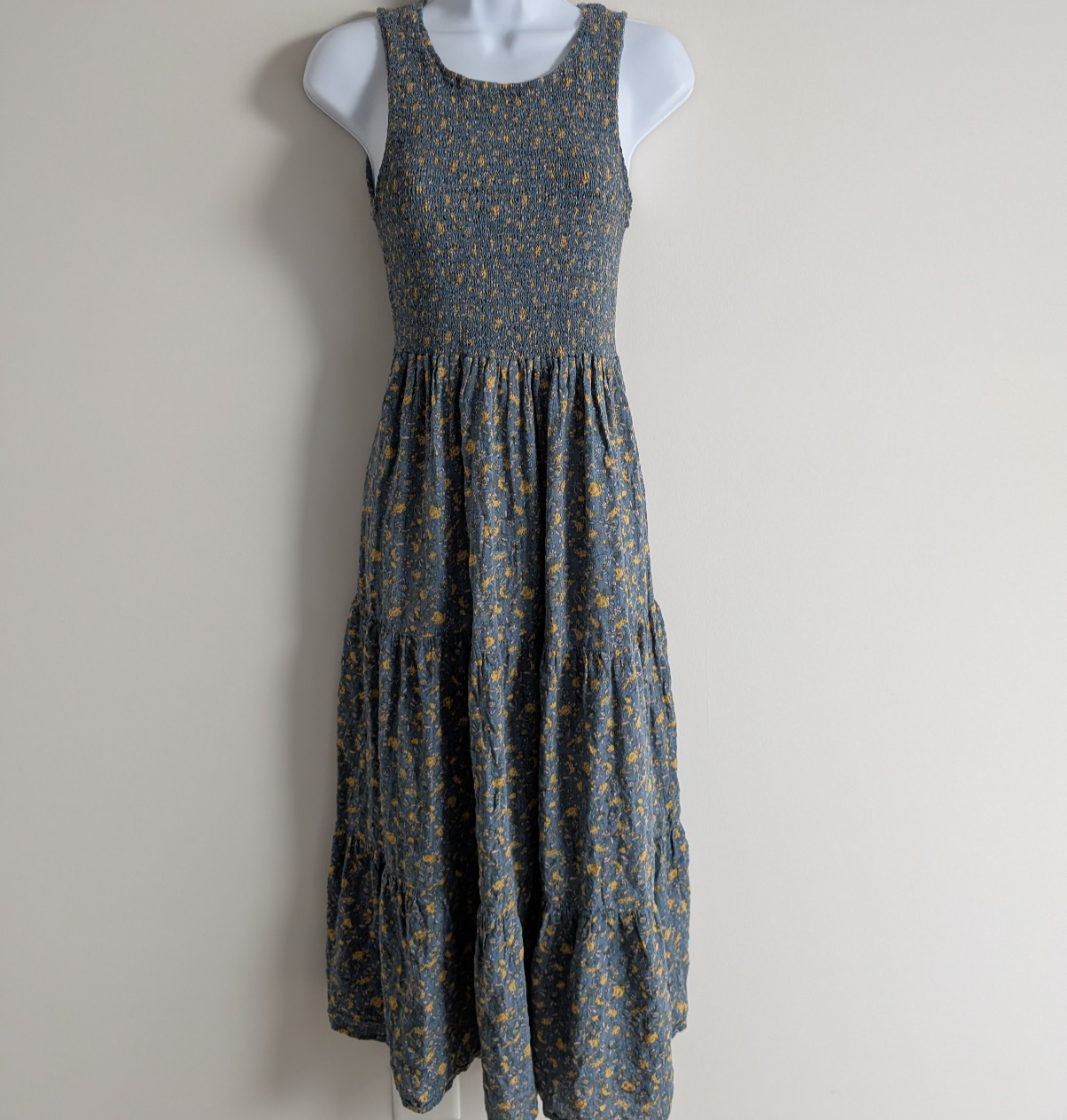 Natural Life Midi Dress Womens Medium Emmie Smocked Floral Boho Cottage Coastal
