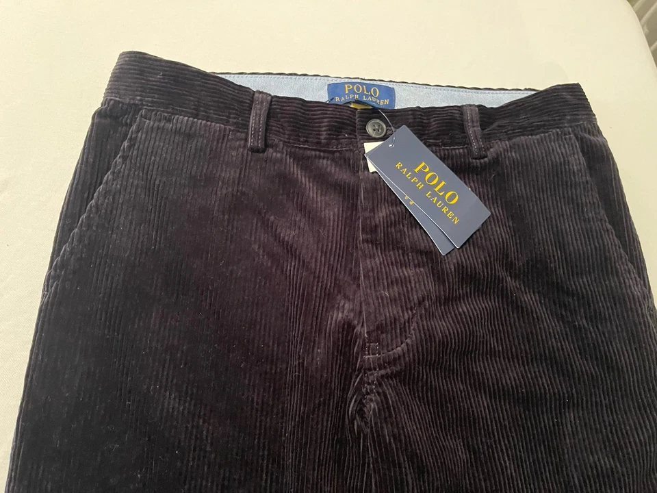 Calça Polo Ralph Lauren Masculina 16 Juventude XL Veludo Preto Ajuste Clássico Zíper Pônei Vermelho - Imagem 3 de 4