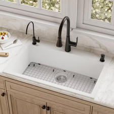 QT-712 Quartz/Granite 33 In. Single Bowl Top Mount Drop-In Kitchen Sink in White