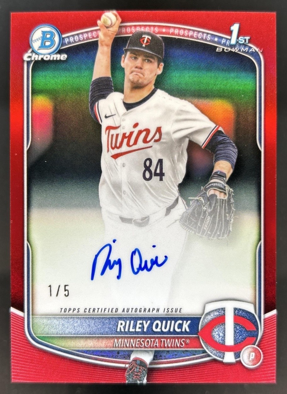 2025 Bowman Draft Riley Quick Chrome Auto Red Refractor 1st Prospect #/5 Twins