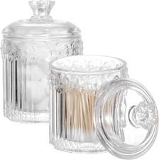 2 Pack Glass Apothecary Jars with Lids Bathroom Vanity Organizer Storage Set