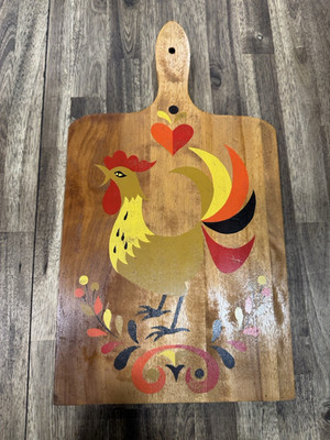 Vintage Cutting Board With Hand Painted Rooster