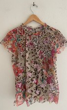 JOHNNY WAS Biya Mesh Short Sleeve Top with Light Green Camisole: Size XS; NWOT