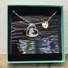 Rucher Unicorn Heart Necklace Silver Initial A Clear Blue Stones Gift New In Box