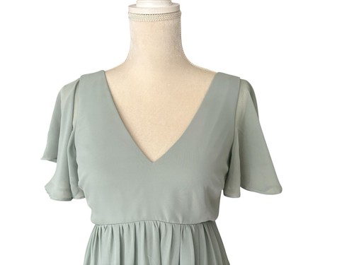 Birdy Grey Hannah Chiffon Sage Empire Dress Flutter Sleeve Women's Sz XS Pockets - Picture 12 of 13
