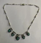 Vintage Native American Turquoise 5 Pendant Sterling  Necklace Signed GC01 16”