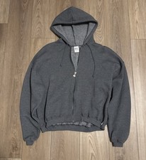 Vintage Men  s Russell Blank Grey Zip Up Hoodie Fleece Made in Mexico Size XL