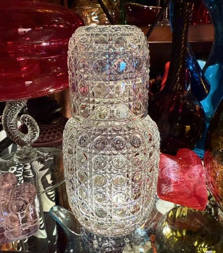 Heavy Vintage Federal Glass Iridescent Sparkling✨ Button & Cane Tumble Up