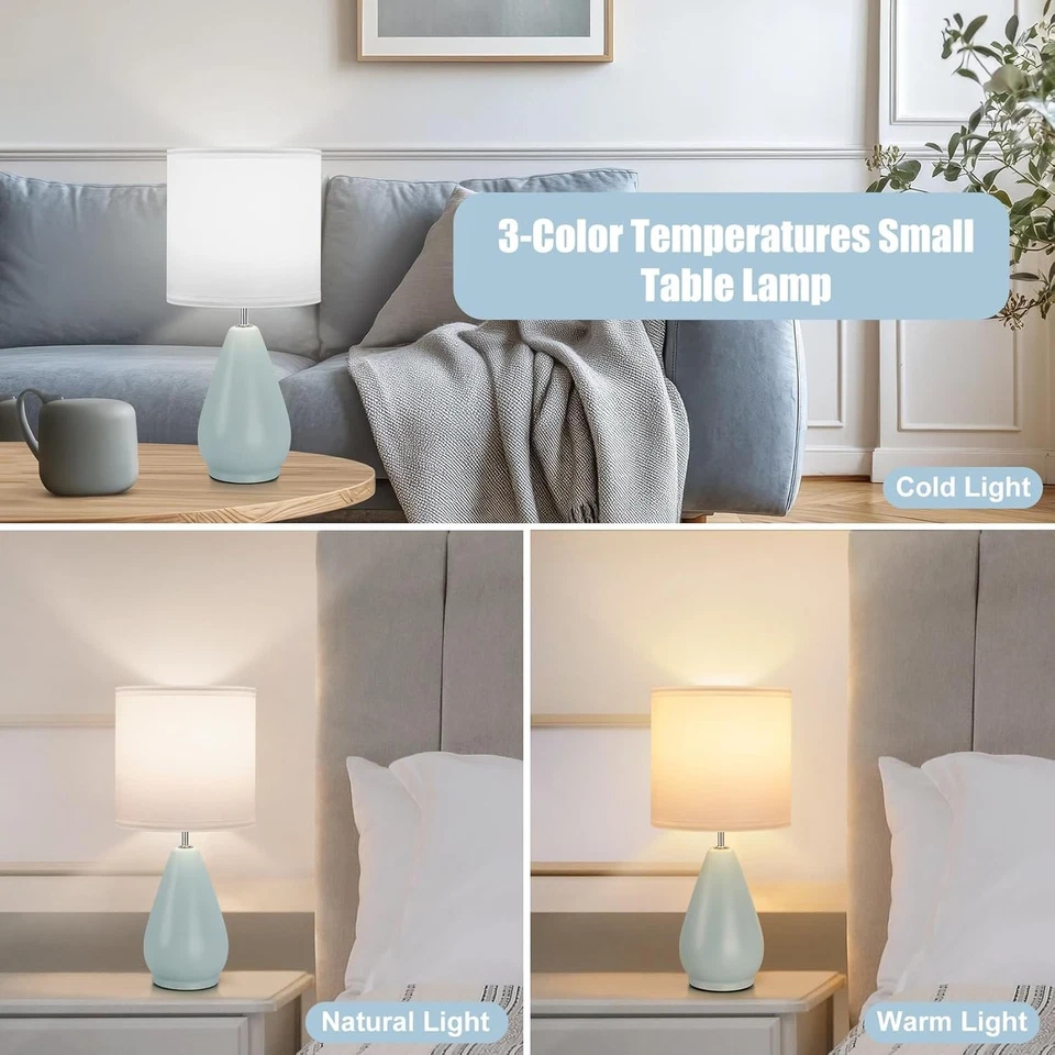 Juego de 2 Lámparas de Mesa de Cerámica, Pequeñas Lámparas de Noche Azul para Dormitorio Noches Modernas Foto 2 de 4