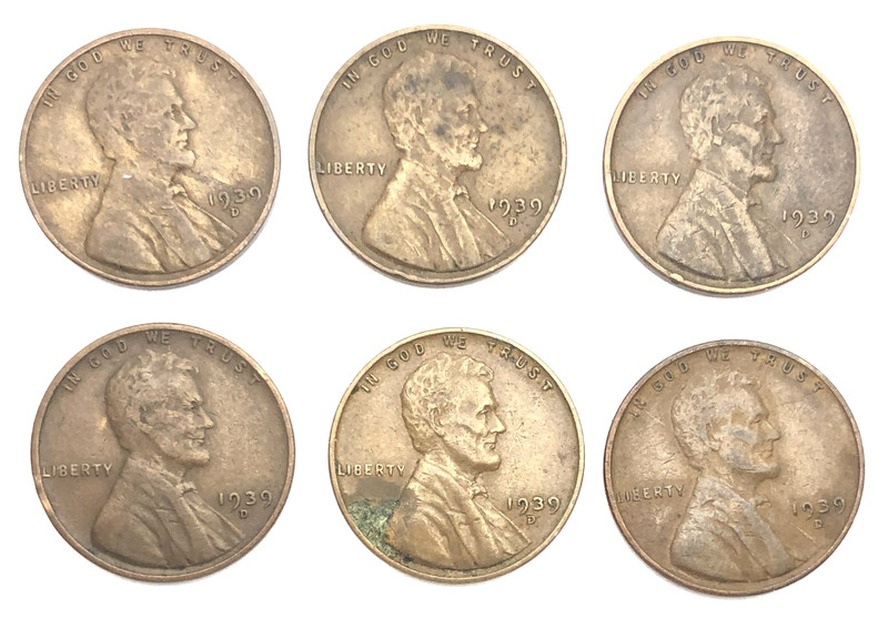 1939-D LINCOLN CENT, 6 coin lot                      Combined shipping available