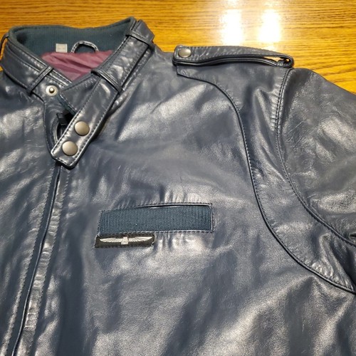 Members Only Jacket Men's L Navy Blue Leather Bomber Slim Cut Ford Thunderbird - Picture 7 of 23