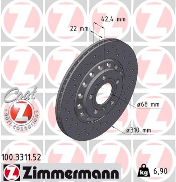 2X Zimmermann Bremsscheibe Sport Z 100.3311.52 FüR Vw 1KP Phaeton Audi A8 1KW D3-image