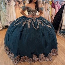 Navy Quinceanera Dresses Glitter Off Shoulder Gold Appliques Luxury Ball Gowns