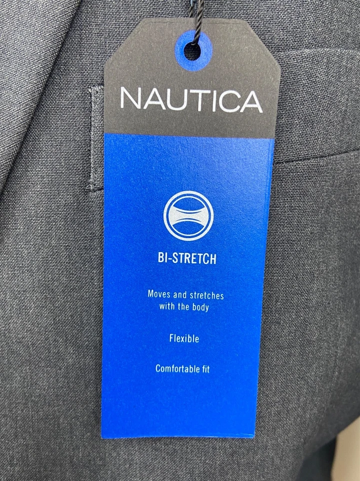 NUEVO NAUTICA Para Hombres 46L Gris Carbón Elastizado 2 Piezas Traje Con Pantalones 40x34 Foto 3 de 4