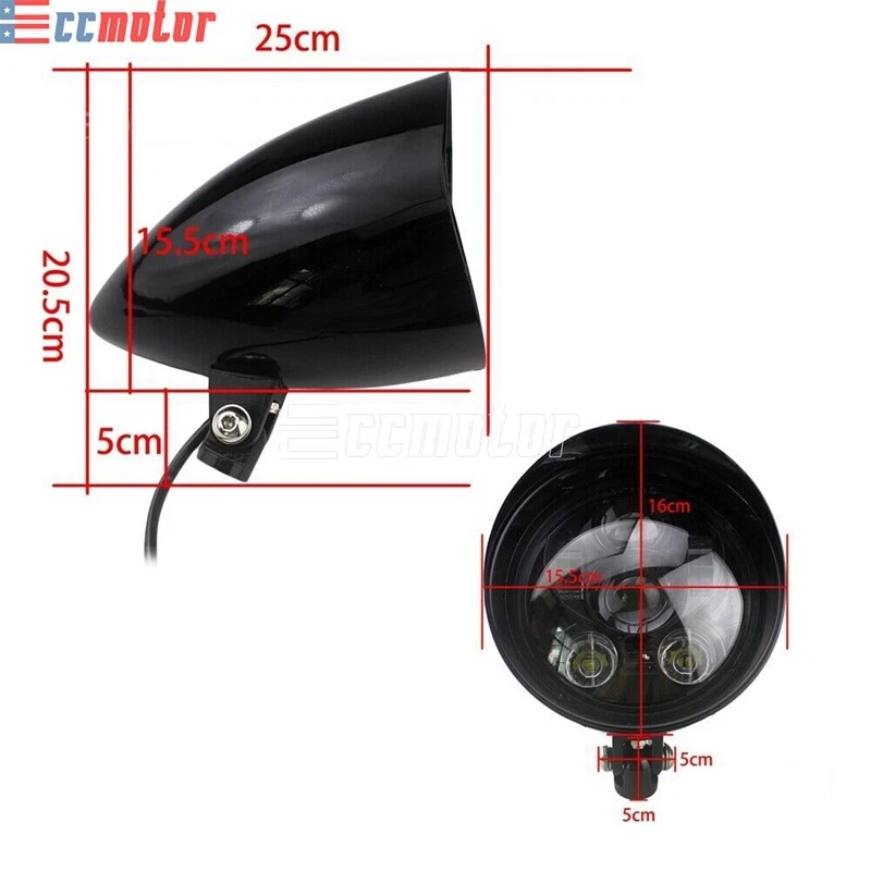 5.75" Bullet LED Visor Headlight Hi/Lo Beam Headlamp For Harley Big Twins Dyna - image 2 of 4