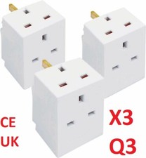 3 x 3 Way Gang Block Triple Socket Splitter 13A Mains UK Plug Adaptor Fuse Fused