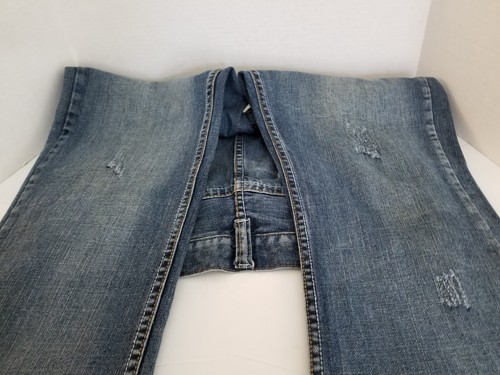 Mens Red Camel Jeans Distressed Flap Back Pockets Red Accent Button Holes 32×32 - Picture 9 of 13
