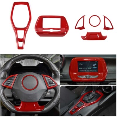 6PCS Red 6.8'' Screen Interior Trim Kit Decor Covers For 17-23 Chevrolet Camaro