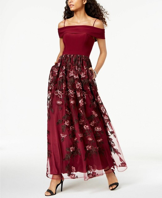 red off the shoulder floral dress