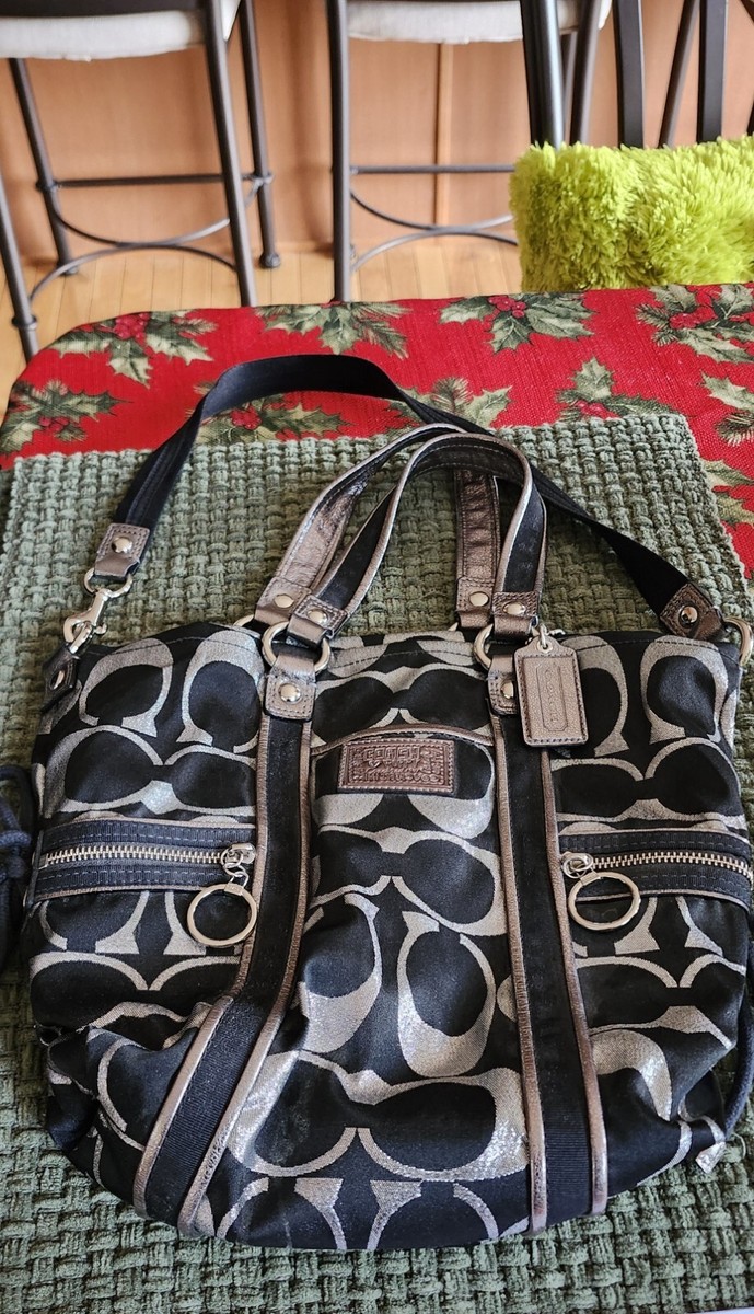 COACH POPPY BLACK & SILVER METALLIC LUREX TOTE- F14434