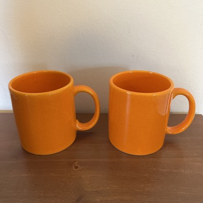 2 Vintage Otagiri Coffee Mugs Orange Glaze With Stickers!