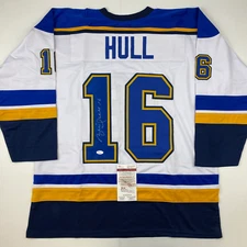 Autographed/Signed Brett Hull St. Louis White Hockey Jersey JSA COA
