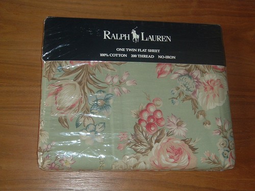 VTG RALPH LAUREN Twin Flat Bed Sheet 90s NOS 100% cotton NEW made in USA
