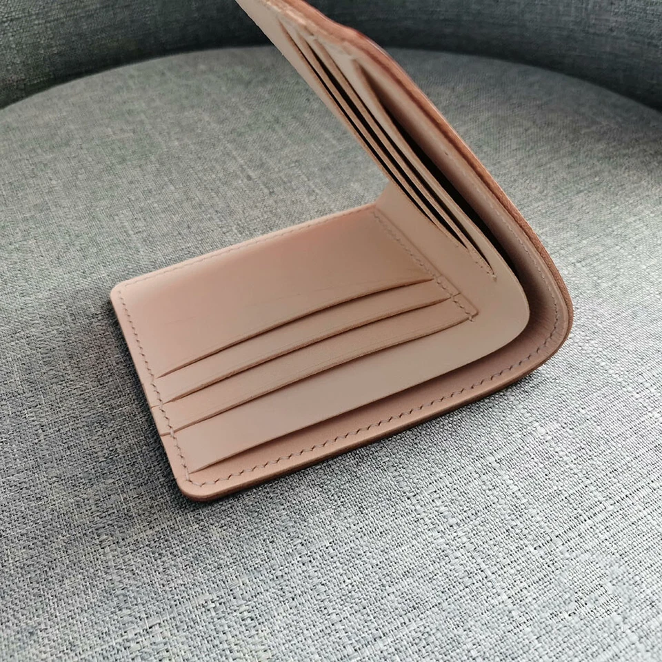 Ручной работы овощ дубленая кожа бумажник подлинный воловья кожа карта чехол штамповка имя - Изображение 3 из 4