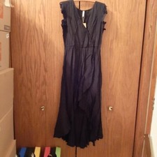 NEW With Tag ! Grecerelle Dress Women Ruffle Faux Wrap Hi Lo Black Size M