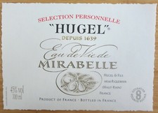 Etiquettes vin FRANCE HUGEL Eau de Vie Mirabelle  Hugel & Fils wine labels