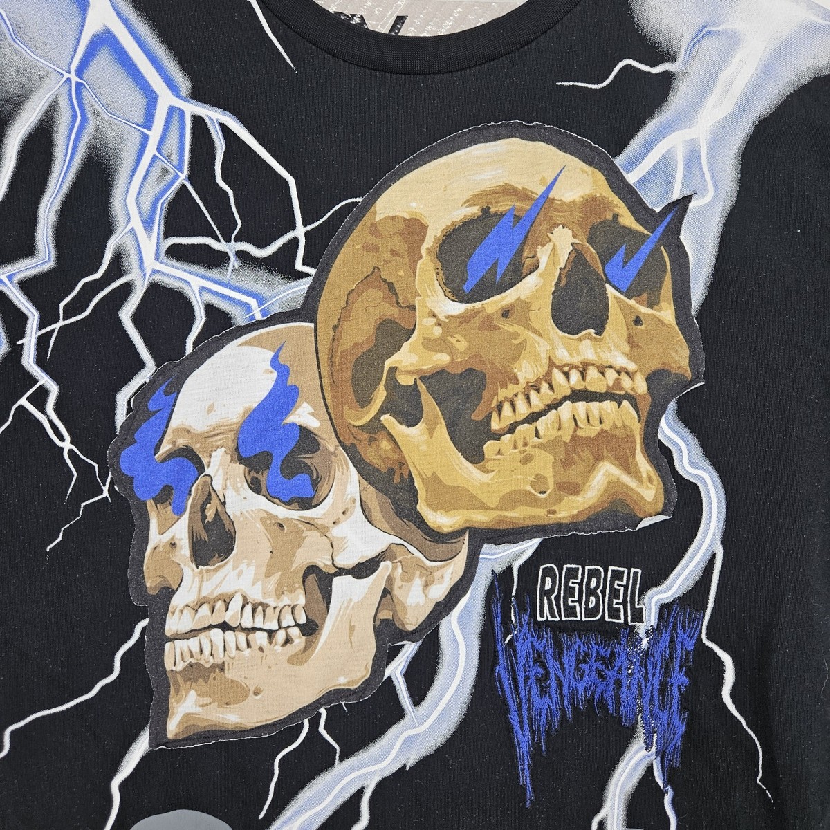 REBERTAS スカジャン Rebel Vengeance Shirt Mens Large Black Skulls Thunder