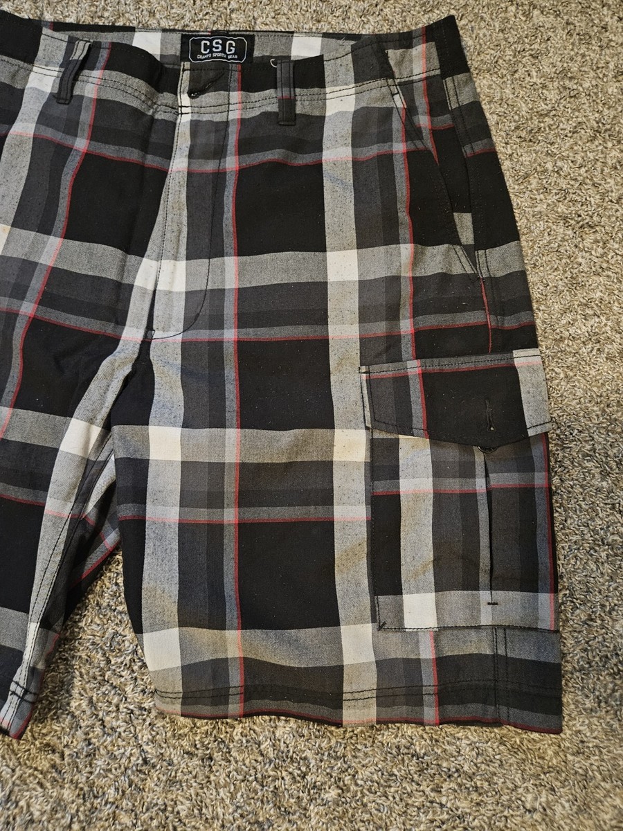 ranor（ラナー）TARTAN CHECK SHORTS Mサイズ CSG Champs Sports Gear Mens Size 36 Cargo Plaid Shorts. Black Red