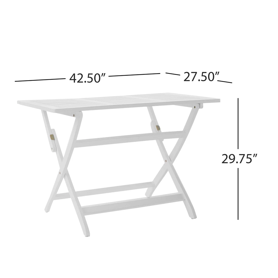 Mesa de jantar dobrável 43,5"x27,5" madeira de acácia pátio externo quintal jardim branco - Imagem 4 de 4