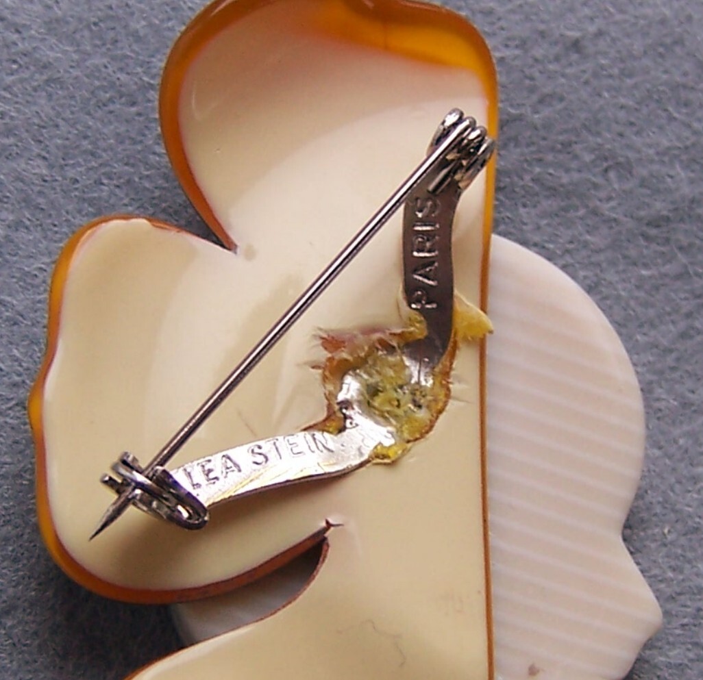 Lea Stein flower lady brooch petal halo signed acetate - INCLUDES