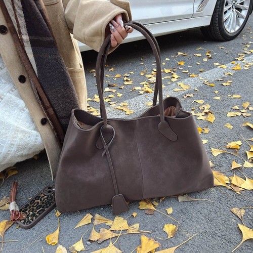 Versatile Tote Bag Faux Suede Handbag Fashionable Shoulder Bag for Women - Picture 6 of 16