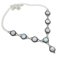 Rainbow Moonstone Gemstone Handmade 925 Sterling Silver Jewelry Necklaces Sz 18"