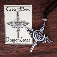 Crescent Moon Dragon Pendant Cross Necklace - Pagan Wiccan Jewelry