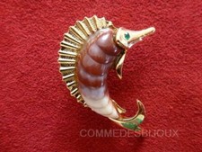 Broche "Espadon" Résine Marron 80's Poisson Océan Mer - Bijoux pur Vintage