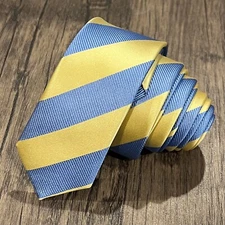 Skinny Silk Blue Yellow Stripe Necktie Men Youth Birthday Father’s Day Gift Tie